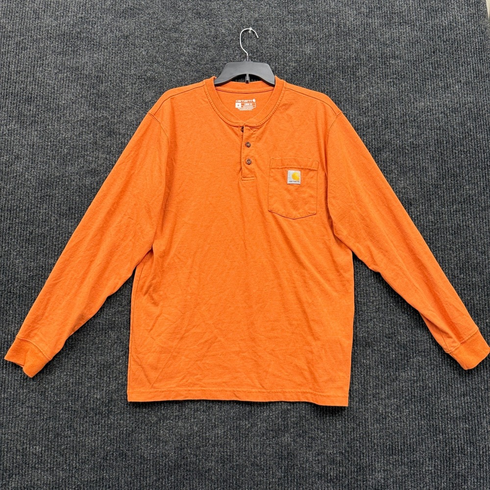 Carhartt K128 Henley Shirt Mens M Medium Orange Loose Fit Long Sleeve Pocket